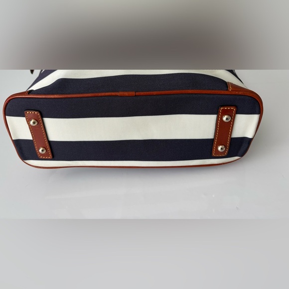 Dooney & Bourke Blue White Striped Tote Bag Leather Trim Classic - Picture 9 of 10